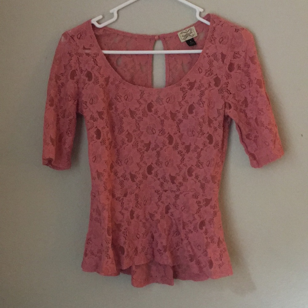 Eyelash Couture Pink Lace Peplum Top
